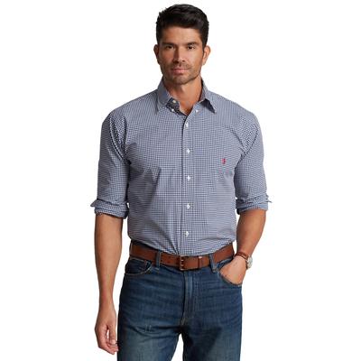 Polo Ralphe Lauren Mens Big and Tall Gingham Stretch Poplin Sport Shirt Navy 3XL