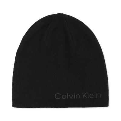 Calvin Klein Mens Tweed Logo 2-In-1 Reversible Beanie Black