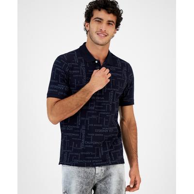 Guess Mens Daran Logo print Polo Shirt Blue Grey Small