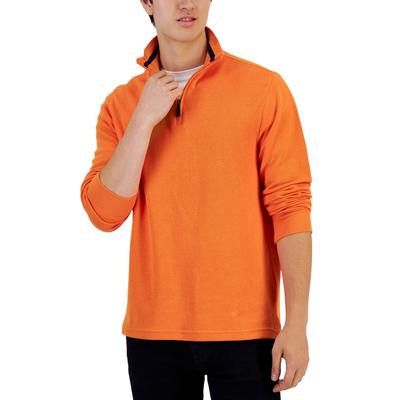Club Room Mens 1/4 Zip Mock Neck Pullover Sweater ORANGE MEDIUM