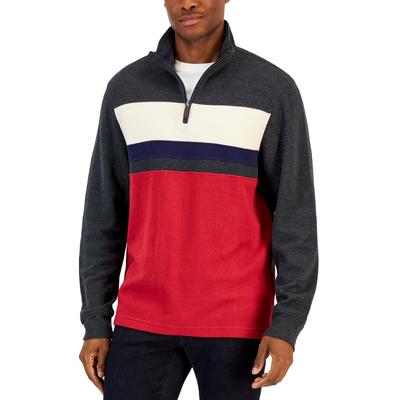 Club Room Men's Colorblocked 1/4 Zip Mock Neck Pullover Sweater Gray Large