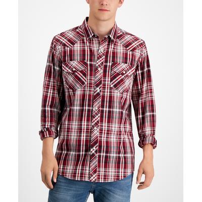 Sun + Stone Men's Remington Plaid Western Button down Shirt  Worn Red  Xxl
