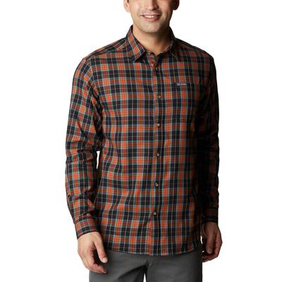Columbia Mens Vapor Ridge Woven Plaid Button Down Shirt Orange Medium