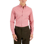 Club Room Mens Solid Button Down Dress Shirt Red 14 14.5