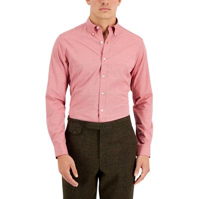 Club Room Mens Solid Button Down Dress Shirt Red 14 14.5