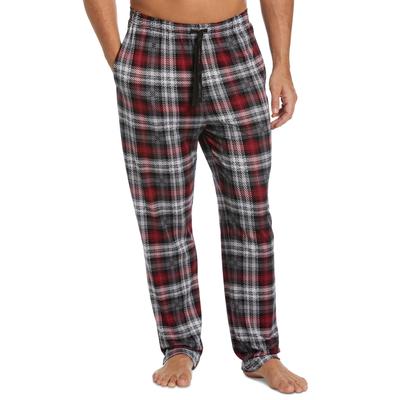 Perry Ellis Portfolio Men's Windowpane Plaid Knit Pajama Pants Dark Red Small