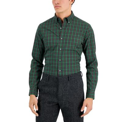 Club Room Mens Slim-Fit Plata Plaid Button Down Dress Shirt Green Black Small