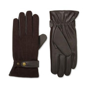 Isotoner Men's Flannel & Leather Gloves  Saddle Signature Medium