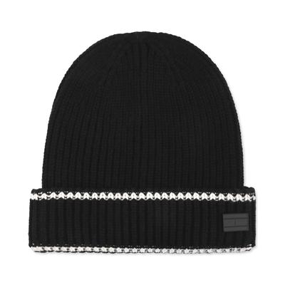 Tommy Hilfiger Mens Varsity Patch Ribbed Cuff Beanie Hat Black