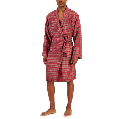 Club Room Men's Plaid Flannel Robe Small / Medium Red Navy Dark Red