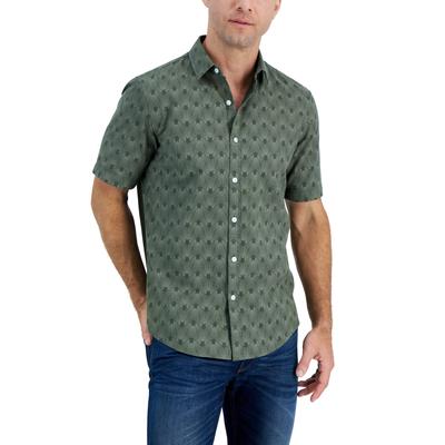 Alfani Mens Short-Sleeve Reebe Geometric-Print Button Down Shirt Costa Green 2XL