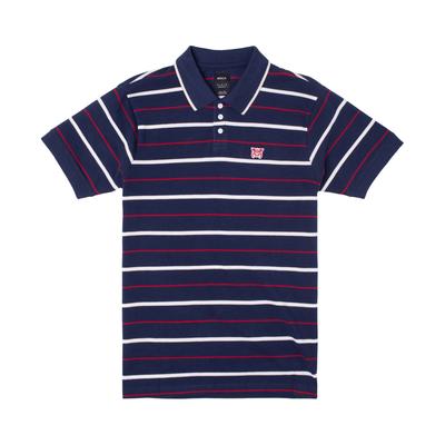 RVCA Mens Collared Striped Polo Shirt Navy Blue White Medium