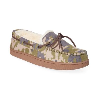 Club Room Men's Camouflage Moccasin Slipper Camo Green Shoes Small 6-  7