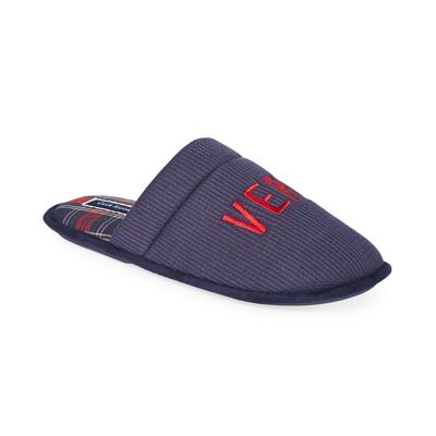 Club Room Mens Very Merry Waffle Knit Embroidered Slippers Blue Red Small 6 to 7