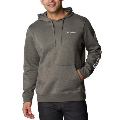 Columbia Mens Sleeve Logo Trek Sweatshirt Hoodie Charcoal Grey White Large