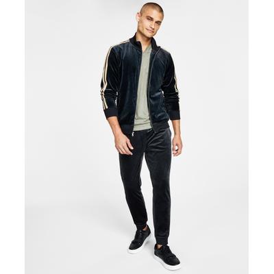 INC International Concepts Mens Black Gold Velour Sweatshirt Track Jacket Large