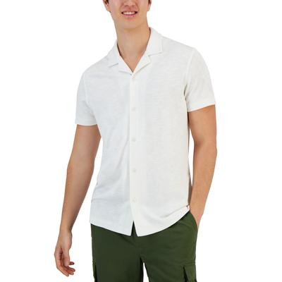 Alfani Men's Slub Pique Textured Short Sleeve Camp Collar Shirt White XL