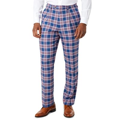 Tayion Mens Classic Fit Wool Blend Dress Pants Purple Plaid 42 x 30