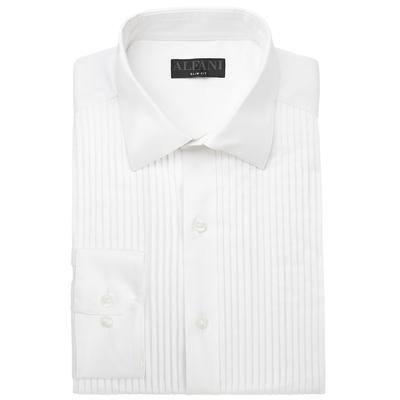 Alfani Men's Slim Fit Horizontal Pleated Panel Dress Shirt White 15 15.5  34 35