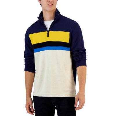 Club Room Men's Colorblocked Quarter Zip Pullover Sweater French Rib Navy XL