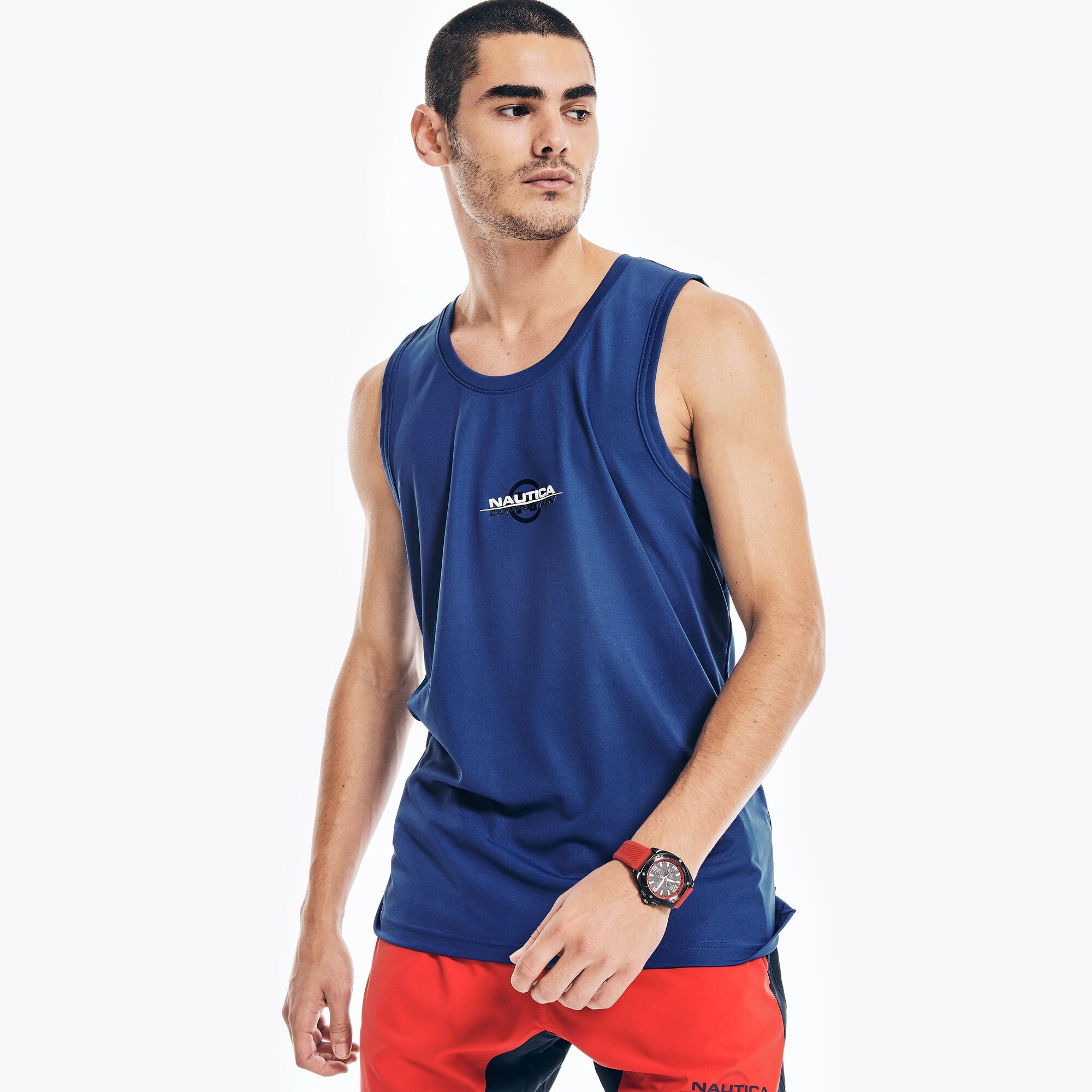 Nautica Mens Regular fit Sleeveless Tank Top Shirt Medium Navy Blue Solid