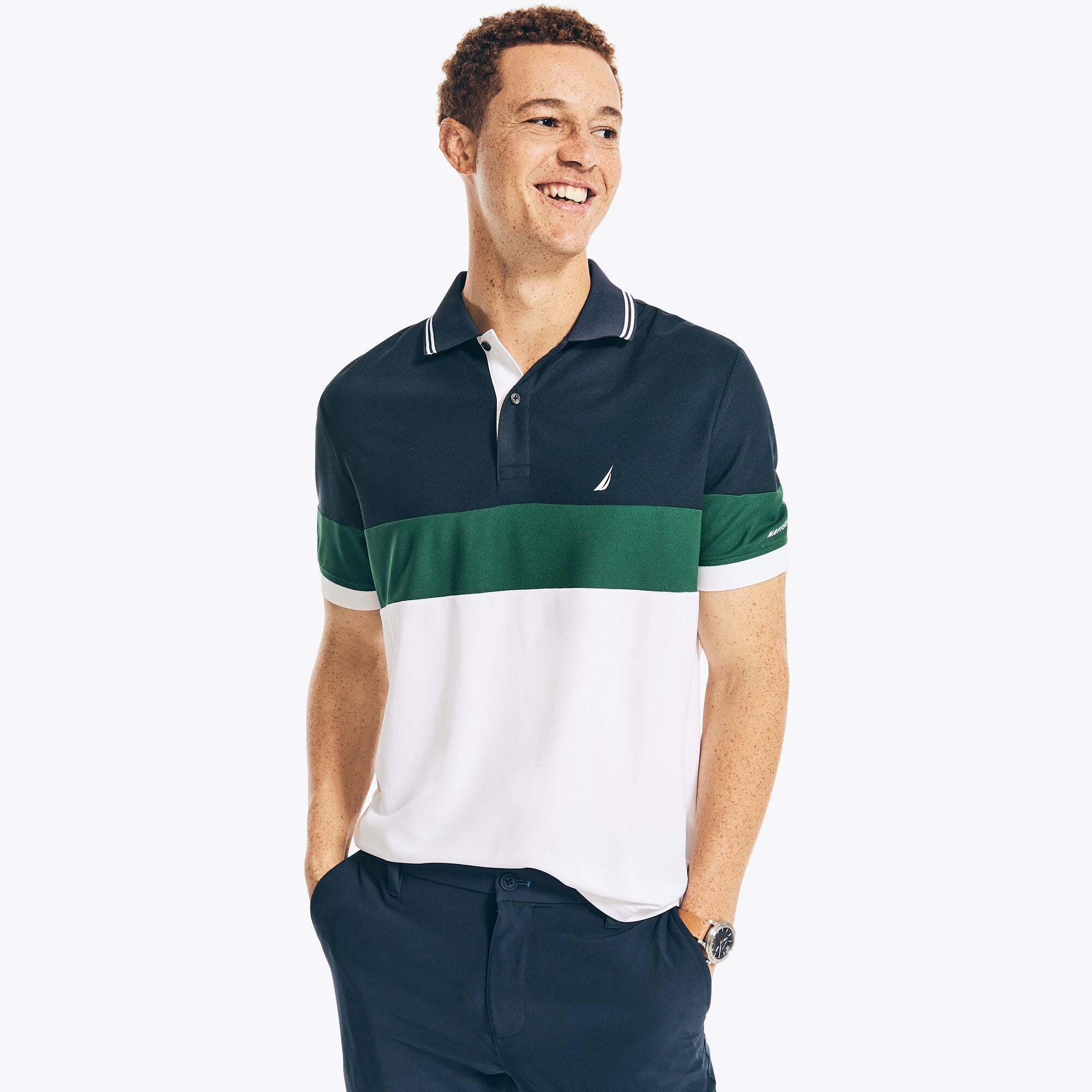 Nautica Men's Navtech  Colorblock Classic Fit Polo Short Sleeve Shirt Navy XL