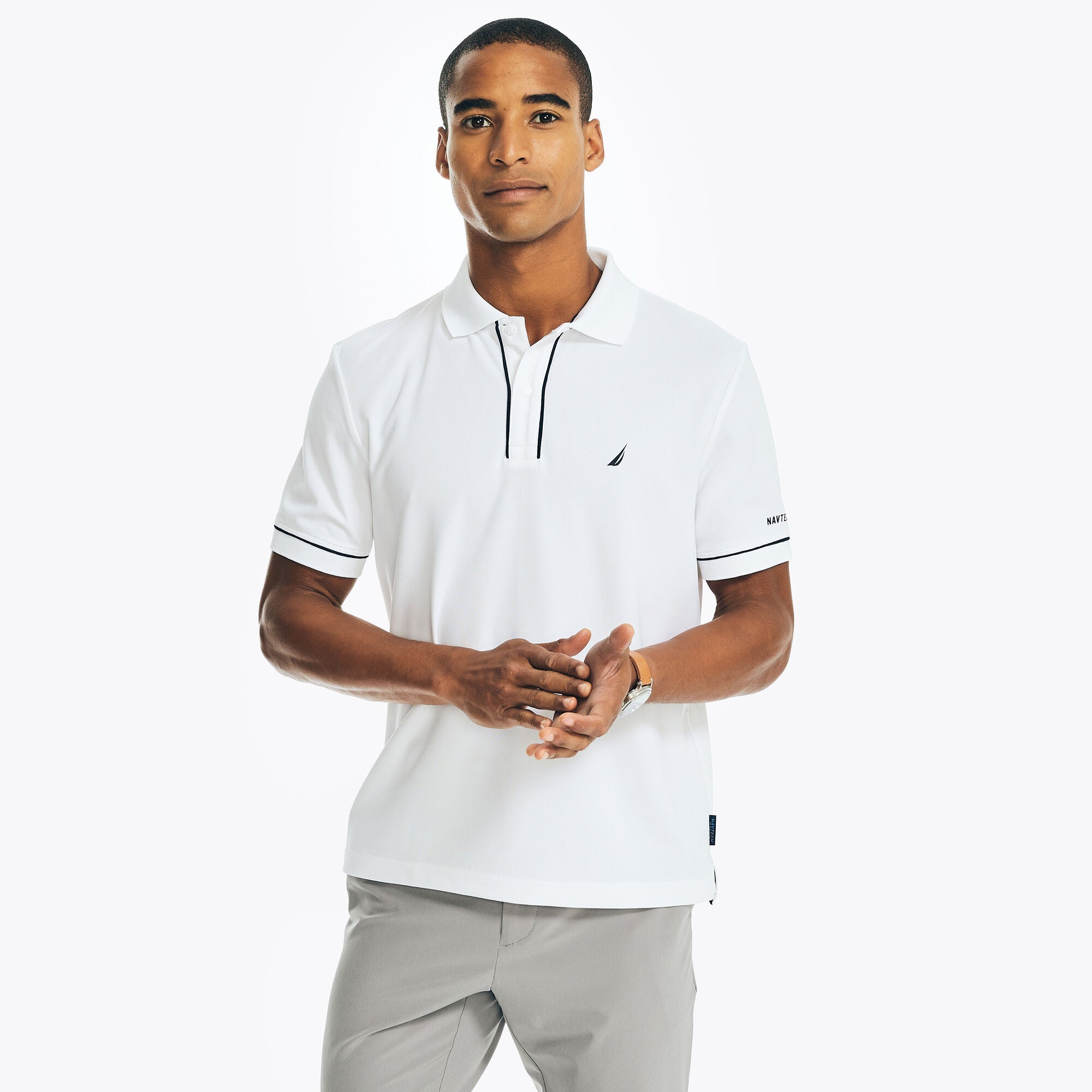 Nautica Mens Navtech Piping Trim Polo Shirt  Bright White 2XL