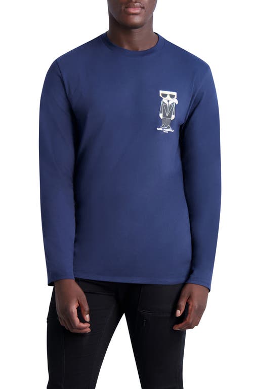 Karl Lagerfeld Paris Men's Navy Crew Neck Long Sleeve T-shirt Large