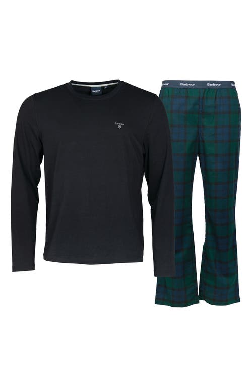 Barbour Doug 2 PC Pajama Set Medium Long Sleeve Plaid Pants Black Green