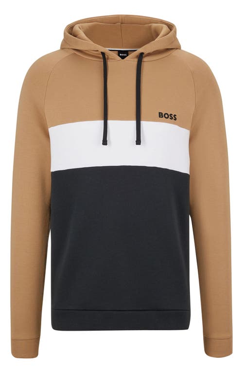 Hugo Boss Mens Cotton Blend Color Blocked Hoodie Sweatshirt Large Brown Black