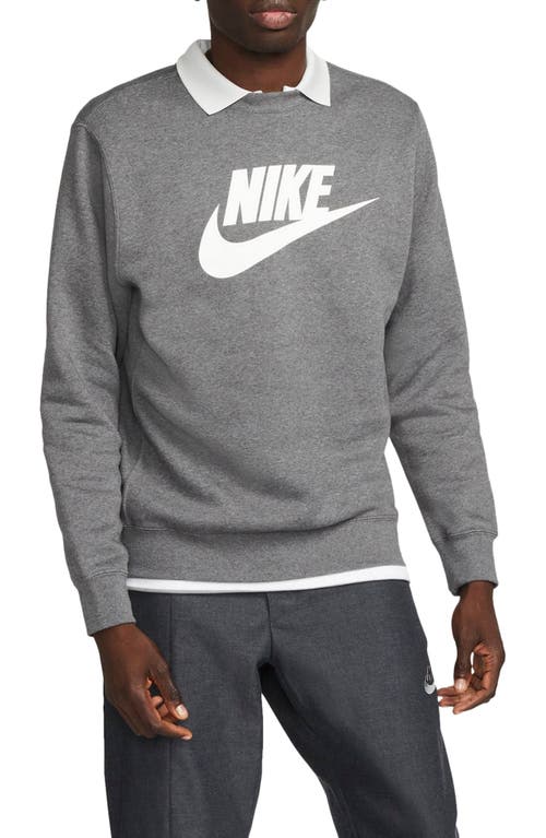 Nike Men's Sportswear Club Fleece Graphic Crew Charcoal Heather  Size Large