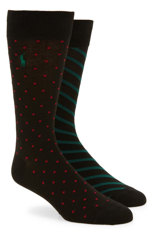 Polo Ralph Lauren Men's 2 Pack Dot Stripe Slack Socks Green One Size