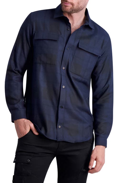 Karl Lagerfeld Men's Plaid Cargo Shirt Blue Black Xxl