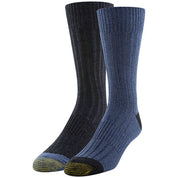 Gold Toe Men's 2 Pack Shadow Slub Crew Socks Multi Grey