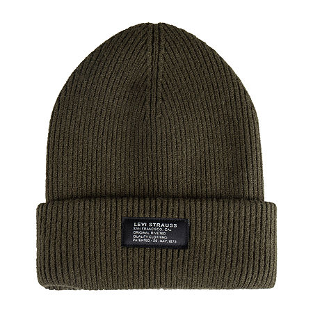Levi's Men's Chunky Rib Knit Jersey-Lined Cuff Beanie Olive Green OSFA