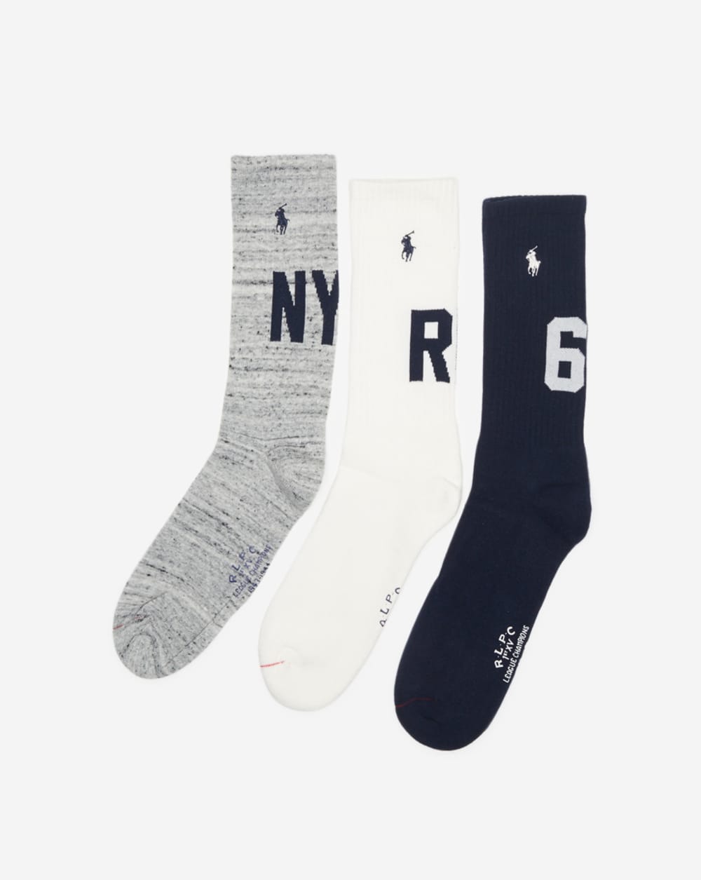 Polo Ralph Lauren Mens 3 Pack Crew Socks  NYC 67 White Grey Black 10 to 13