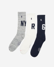 Polo Ralph Lauren Mens 3 Pack NYC 67  Crew Socks Grey White Black 10 to 13