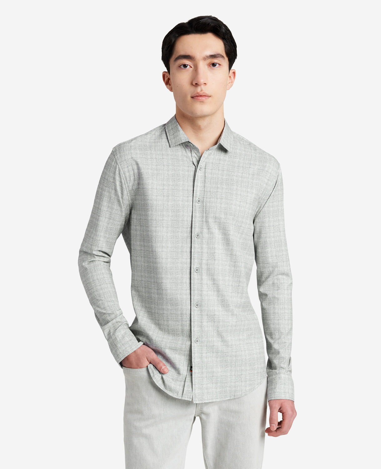 Kenneth Cole Mens Collared Lightweight Button Down Shirt Grey XL