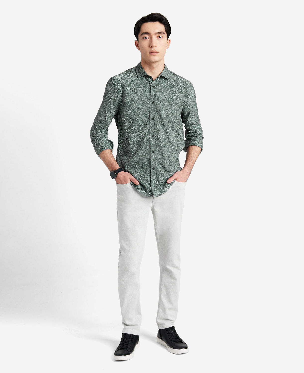 Kenneth Cole Mens Stretch Print Button down Shirt XXL Black / White