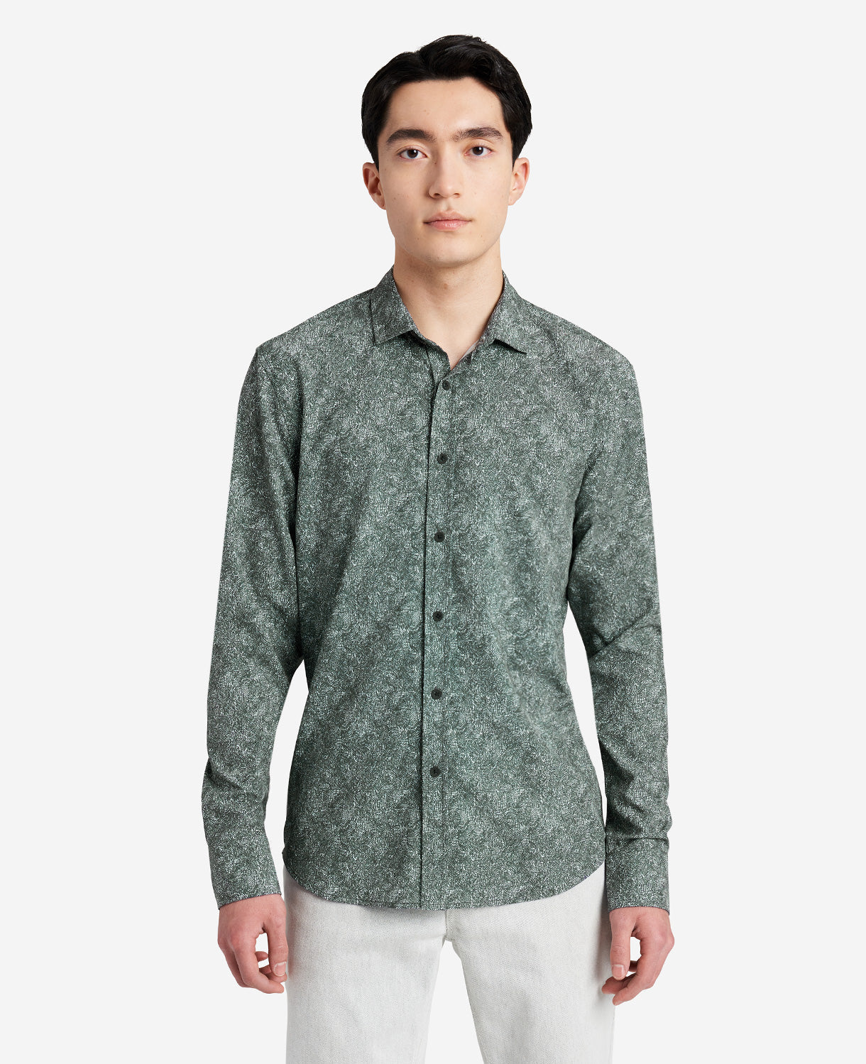 Kenneth Cole Mens Stretch Print Button down Shirt XXL Black / White