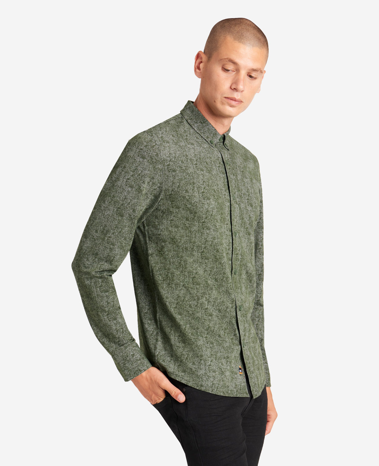 Kenneth Cole Men's Performance Stretch Button Down Shirt Dark Green Small