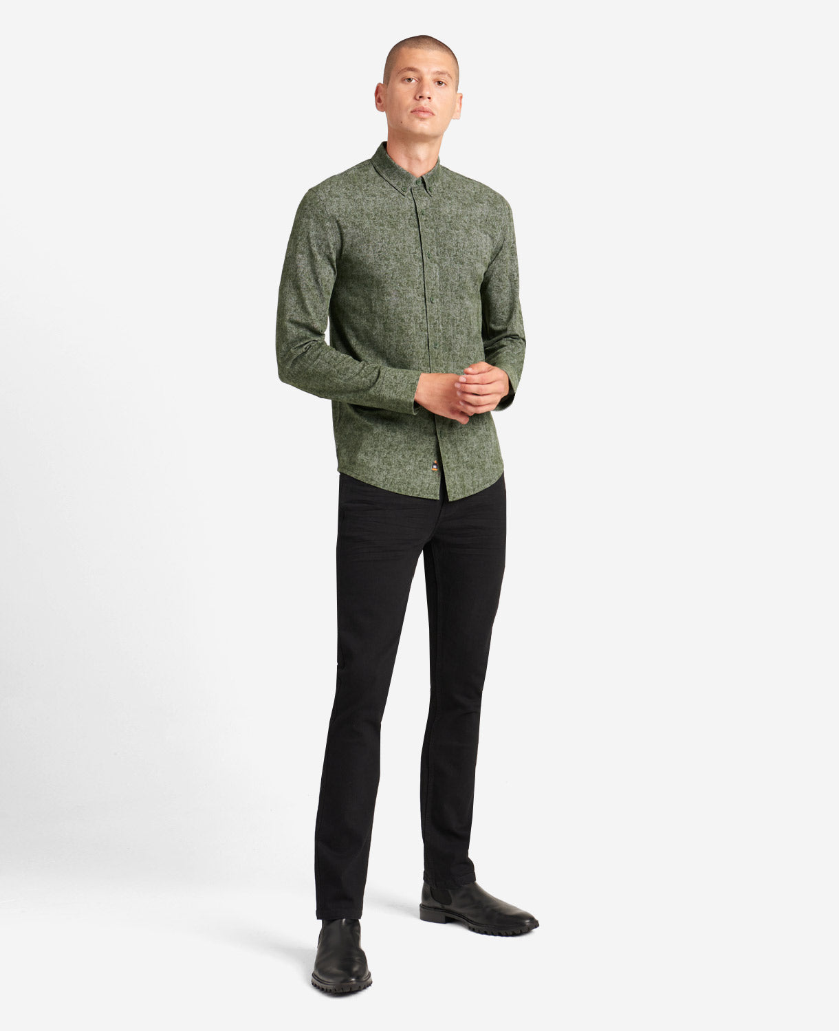 Kenneth Cole Men's Performance Stretch Button Down Shirt Dark Green Small