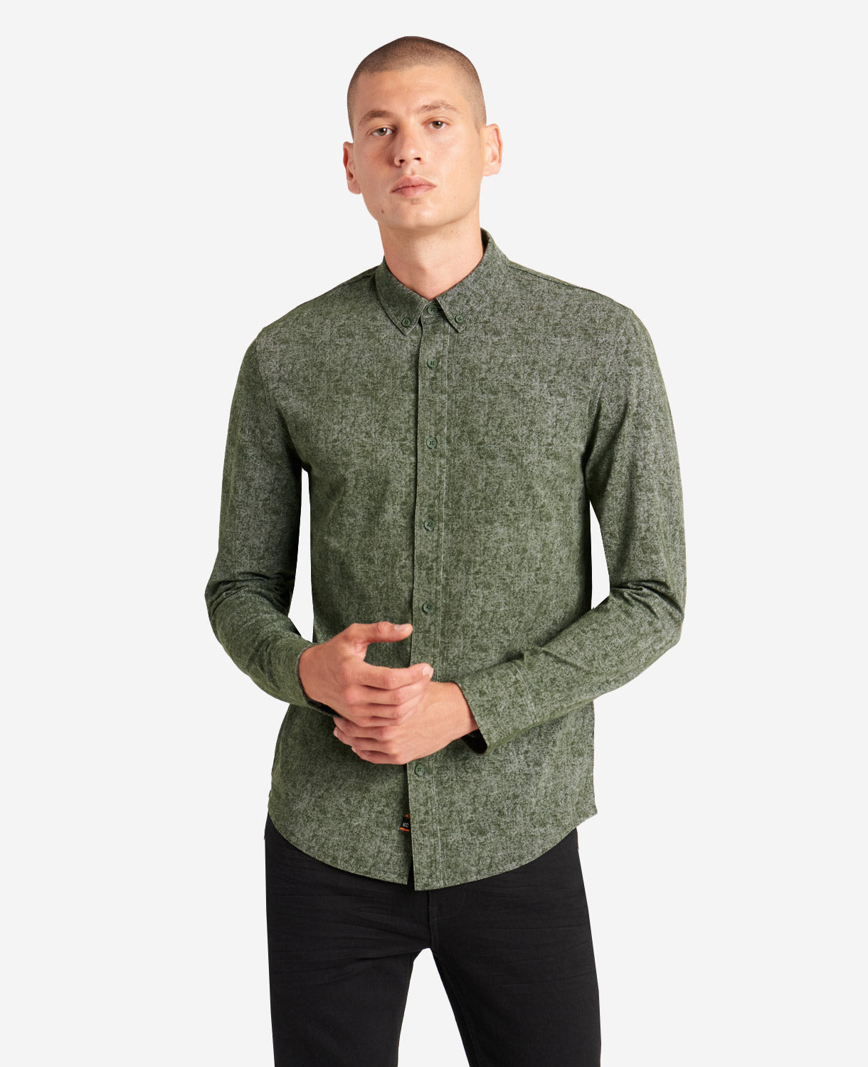 Kenneth Cole Men's Performance Stretch Button Down Shirt Dark Green Small