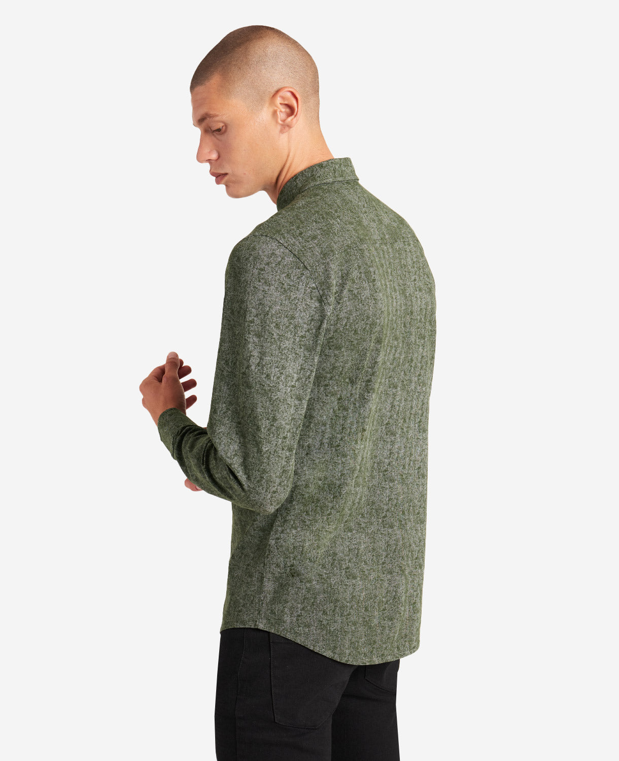 Kenneth Cole Men's Performance Stretch Button Down Shirt Dark Green Large