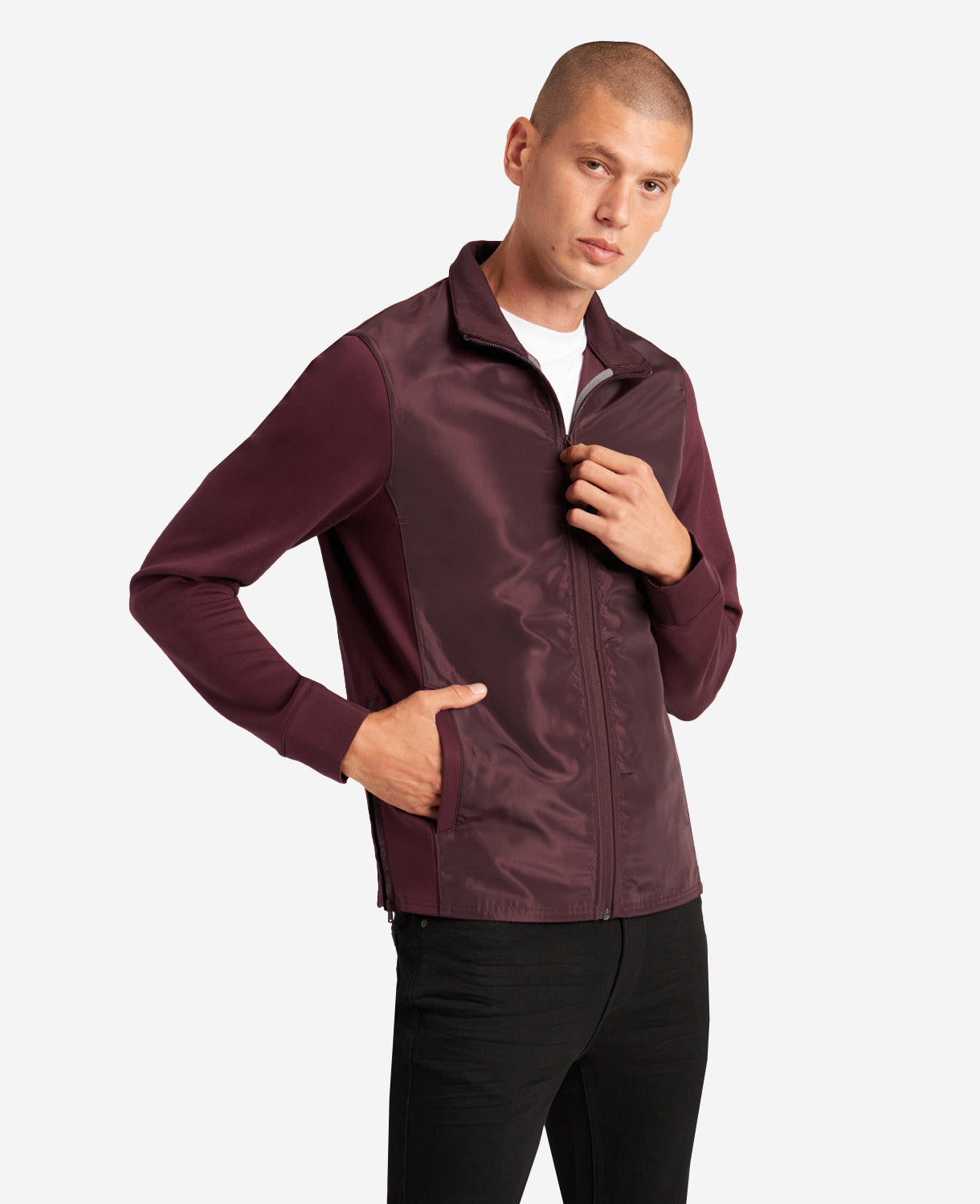 Kenneth Cole Men's Active Mock Neck Jacket  Burgundy Size Large
