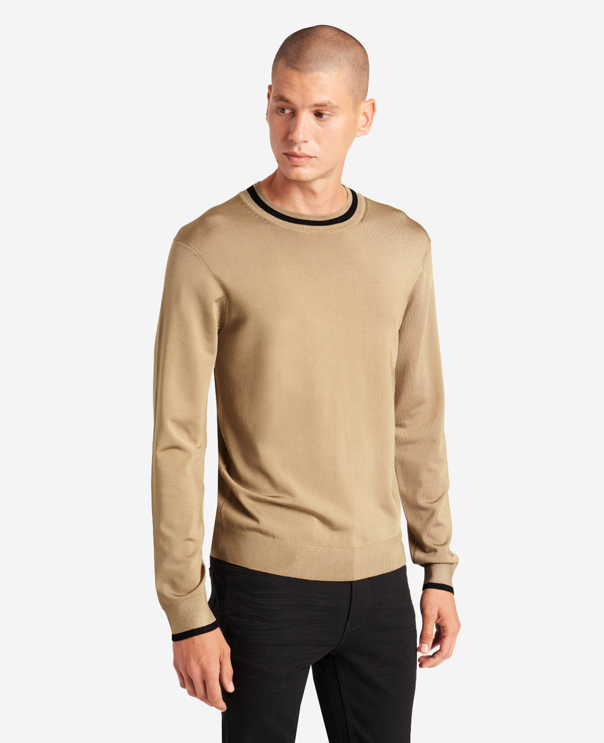 Kenneth Cole Mens Striped Collar Pullover Knit in Light Brown XXL