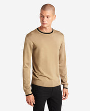 Kenneth Cole Mens Striped Collar Pullover Knit in Light Brown XXL