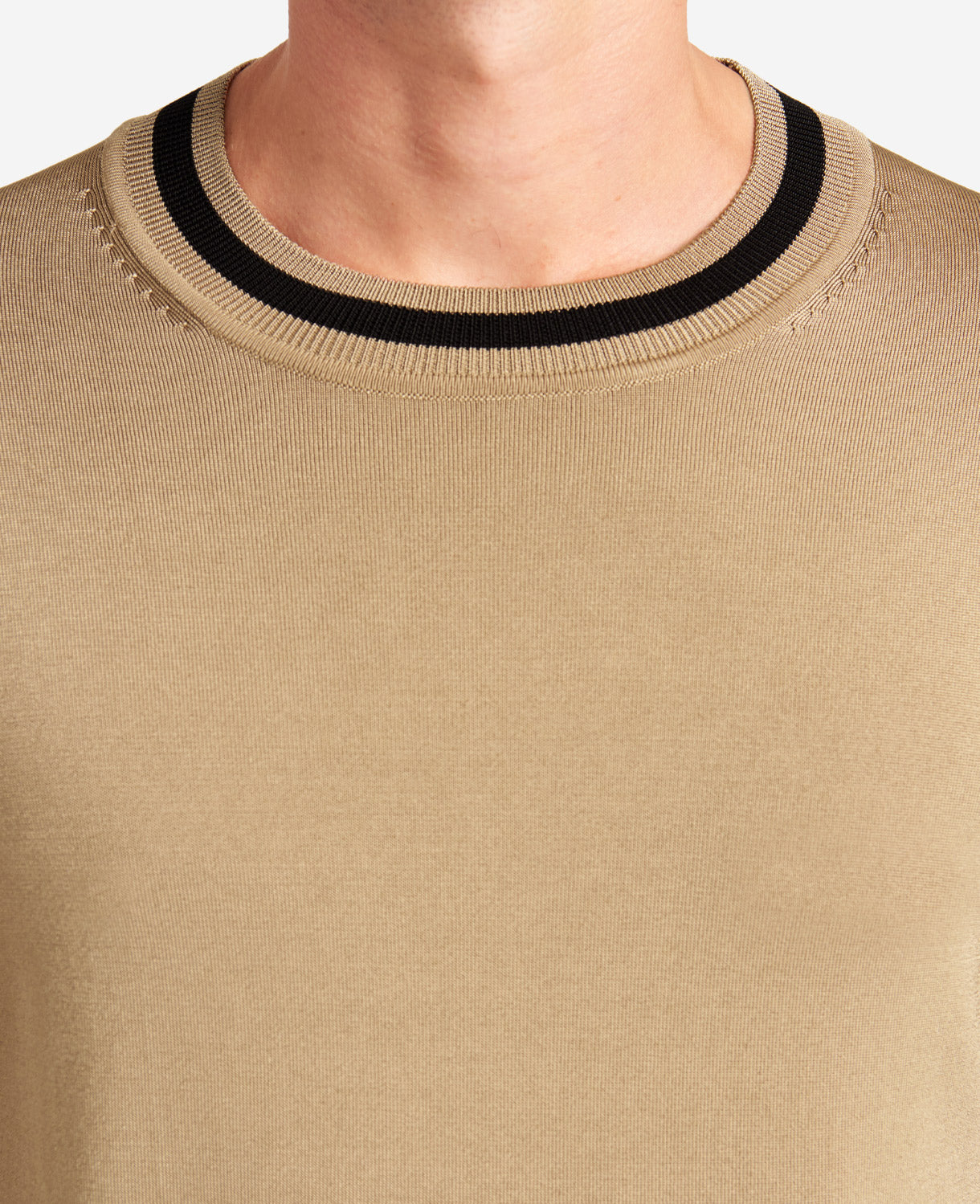 Kenneth Cole Men's Striped Collar Pullover Knit Sweater Light Brown 2XL