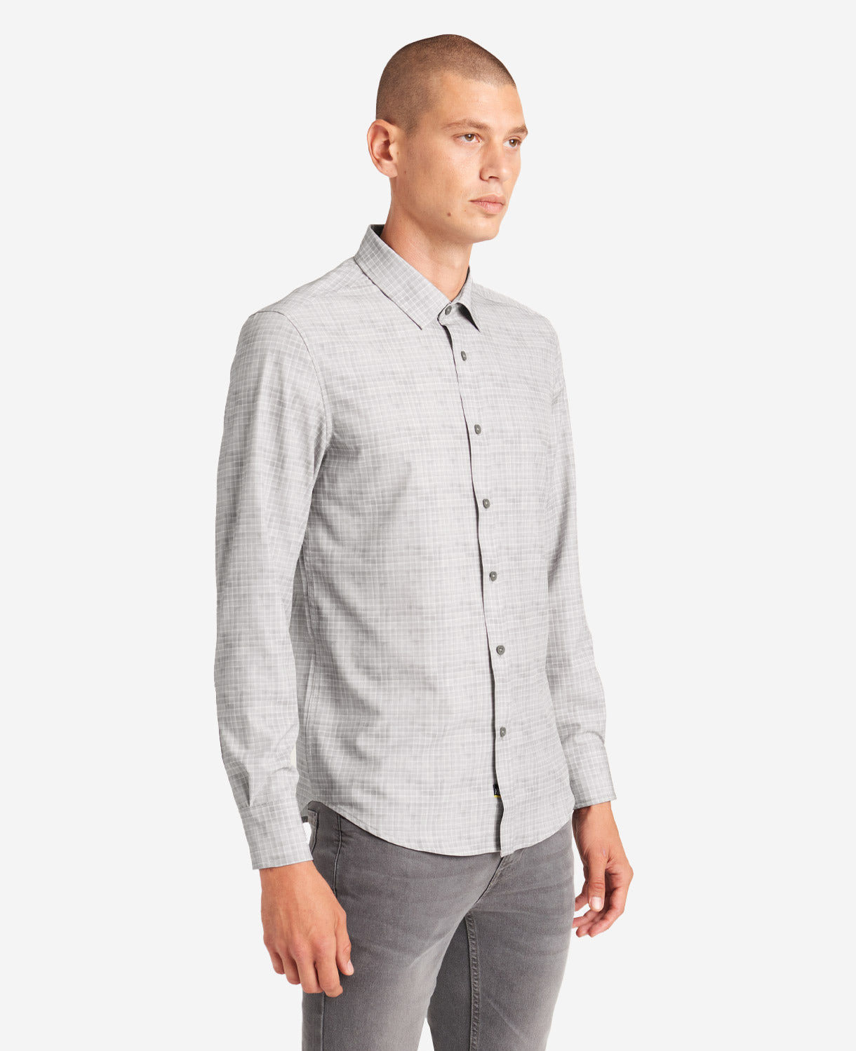 Kenneth Cole Mens Performance Button Down Shirt Light Grey Small