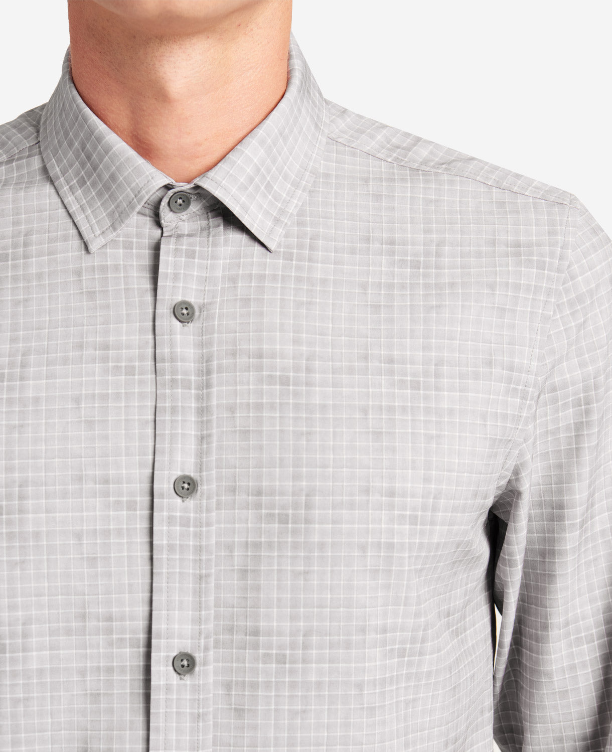 Kenneth Cole Mens Performance Button Down Shirt Light Grey Small